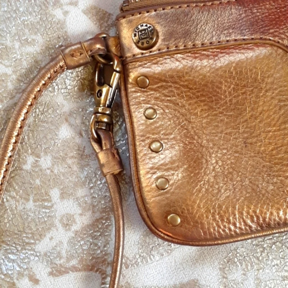 Michael Kors GOLD Leather‎ Wrist Pouch Coin Bag 9